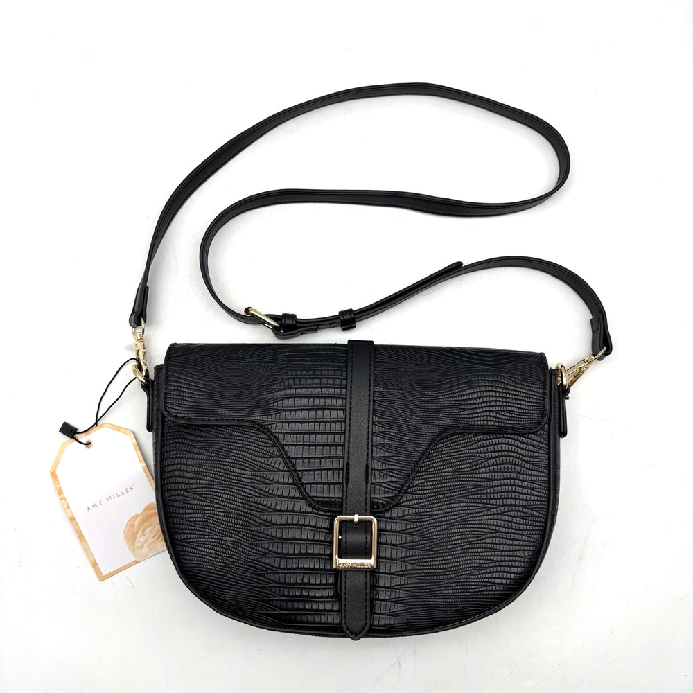 NEW Amy Miller Corocco Black Faux Snakeskin Leather Crossbody Crescent Purse